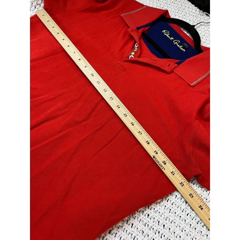 Robert Graham Mens Red Polo Shirt size Large Cotton Floral Embroidered Golf vaca - Picture 7 of 14
